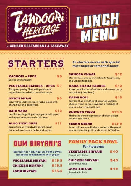 First page of the Lunch Menu